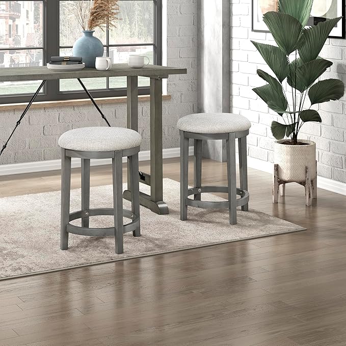 Lexicon Counter Height Stools Set of 2 - Counter Height Stools for Kitchen Table, Padded Cushion, Light Grey Wood Finish and Grey Fabric Cushion Seat