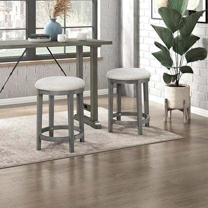 Lexicon Counter Height Stools Set of 2 - Counter Height Stools for Kitchen Table, Padded Cushion, Light Grey Wood Finish and Grey Fabric Cushion Seat
