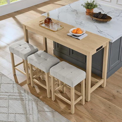 4-Piece Kitchen Island Counter-Table Set with Charging Station, Industrial 59" Dining Tables with 3 Stools, 59 Inch Farmhouse Bar Table Chairs w/USB & Type-C & Power Outlets,Light Oak