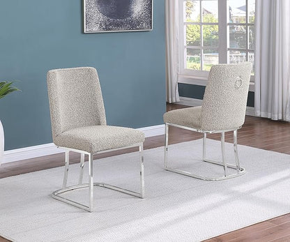 Modern Chairs Set of 2, Chrome Side Chairs & Counter Stools with Ring Pull Back, Luxury Upholstered Chairs for Kitchen Island, Dining Room & Home Bar (Boucle, Gray/Silver, Side Chair)