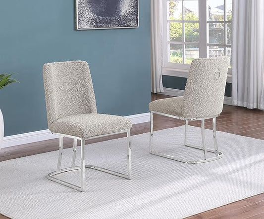 Modern Chairs Set of 2, Chrome Side Chairs & Counter Stools with Ring Pull Back, Luxury Upholstered Chairs for Kitchen Island, Dining Room & Home Bar (Boucle, Gray/Silver, Side Chair)