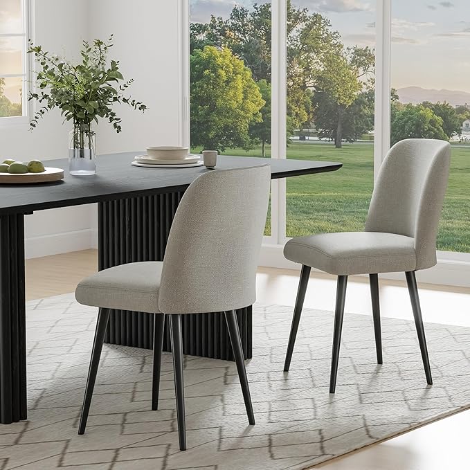 Casaphoria Dining Chairs Set of 2, Modern Fabric Kitchen Chairs with Grey Metal Legs, Comfortable Dining Room Side Chairs for Home, Living Room,Restaurant