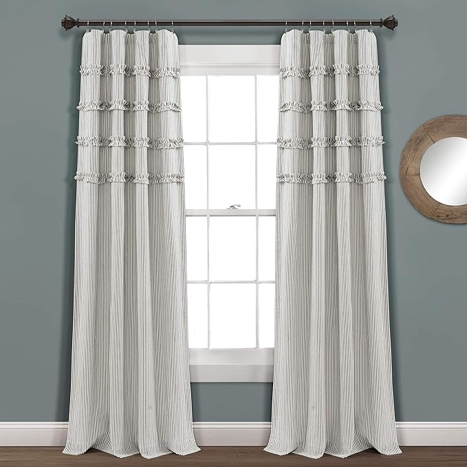 Lush Decor Vintage Stripe Yarn Dyed Cotton Blend Window Curtain Panels Pair, 40" W x 84" L Gray - Striped Curtains for Living Room - Bedroom Curtains