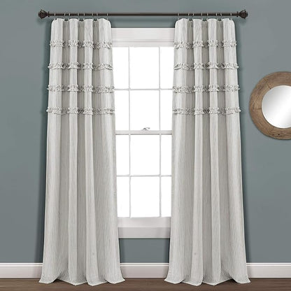 Lush Decor Vintage Stripe Yarn Dyed Cotton Blend Window Curtain Panels Pair, 40" W x 84" L Gray - Striped Curtains for Living Room - Bedroom Curtains