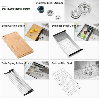 27x18Inch Undermount Kitchen Sink, Herogo Stainless Steel Single Bowl Workstaion Basin,16 Gauge Handmade 10'' Deep Kitchen Sink with Accessories