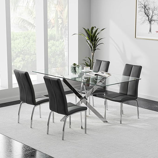 Tempered Glass Dining Table with Chromed Legs,47" Modern Rectangular Kitchen Table for Dining Room Kitchen,Sliver