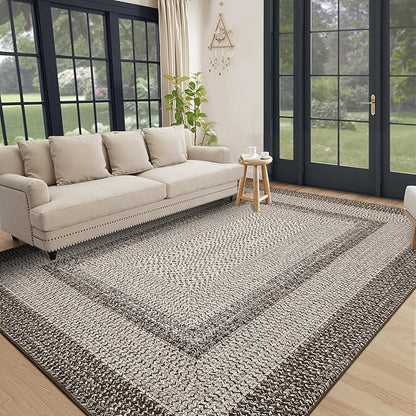 Imitation Braided Collection-Print Modern Area Rug 5x7 Washable Rug Non Slip Non Shedding Farmhouse Floor Cover, Ultra-Thin Foldable Carpet for Bedroom, Living Room Dining Room