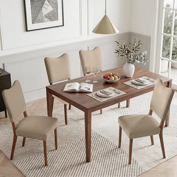 KISLOT Upholstered Dining Chairs Set of 2, Modern Velvet Kitchen Chairs with Solid Wood Legs, High Back Wooden Dining Room Chairs with Dark Walnut Color Legs for Farmhouse Kitchen Dining Room, Brown