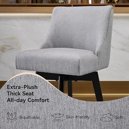 Counter Height Bar Stools Set of 4, Swivel Barstools with Backs and Wood Legs, Linen Fabric Upholstered Counter Stools for Kitchend Island, Mid-Century Modern 26" Seat Height Bar Chairs, Grey