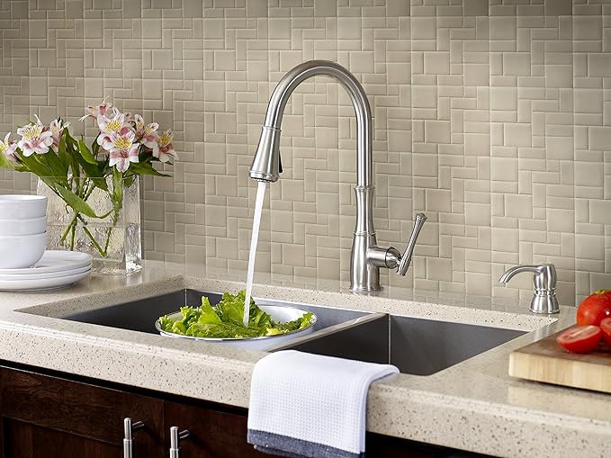 Pfister Wheaton Kitchen Faucet with Pull Down Sprayer and Soap Dispenser, Single Handle, High Arc, Stainless Steel Finish, GT529WH1S