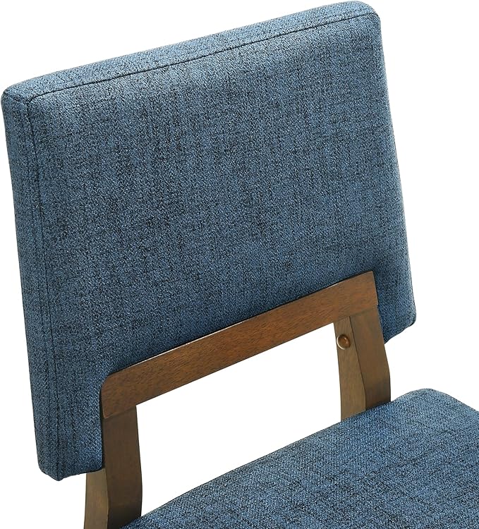Armen Living Channell Wood Dining Chair in Walnut Finish with Blue Fabric - Set of 2