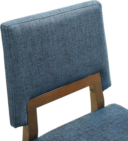 Armen Living Channell Wood Dining Chair in Walnut Finish with Blue Fabric - Set of 2