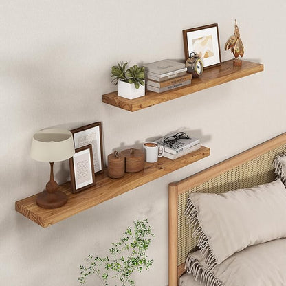 Axeman Floating Shelves for Wall, Rustic Elm Wood 56''W x 8" D Wall Shelf with Invisible Bracket, Large Long Wall Mounted Storage Shelves for Living Room, Bedroom, Kitchen, Bathroom Decor, Natural