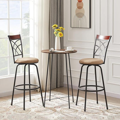 VECELO Bar Stools Set of 2, 24/29" Height Adjustable Barstool,Swivel Counter Stool with Upholstered Seat/Footrest/Back,Steel Bistro Pub Chairs, Island Chairs,Wood Top Backrest