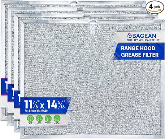Bagean Stove Hood Vent Filter 11.8" x 14.3" BPS1FA30 - Compatible with NuTone Allure & Broan Range Hood Filter Replacement 99010299 - Fits QS1 QS2 30" Hoods - Blocks Grease & Filters Oven Air (4-Pk)