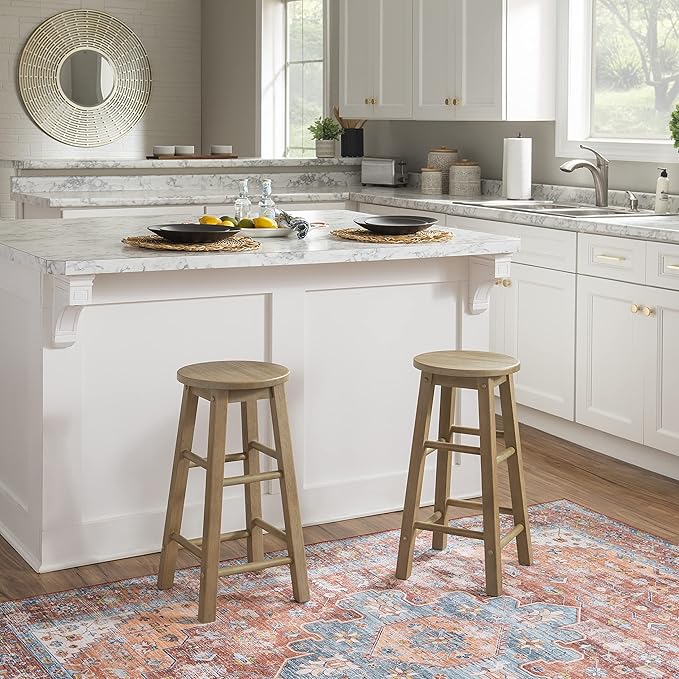 Linon Zeke Grey Wash 24" Counter Stool with Round Seat