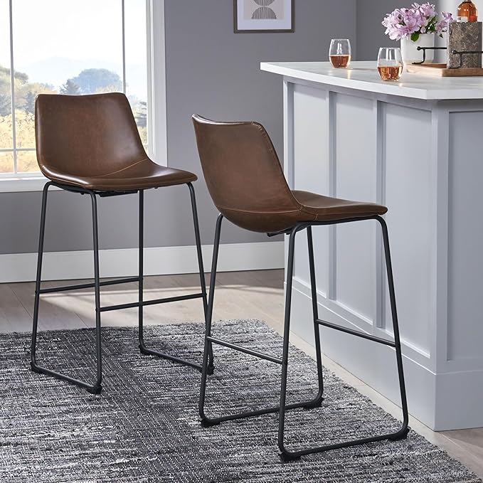 Harper & Bright Designs Set of 2 30" Cedric Faux Leather Barstool Vintage Brown