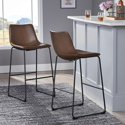 Harper & Bright Designs Set of 2 30" Cedric Faux Leather Barstool Vintage Brown