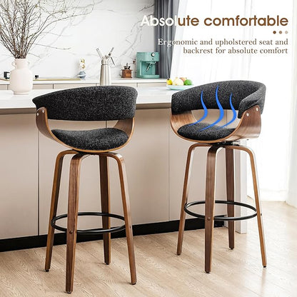 Glitzhome Bar Table and Chairs, Gray Fabric Adjustable Swivel Bar Stools Set of 2, Square Black Cocktail Pub Table for Kitchen Island Bistro Office Living Room Dining Room Small Space Restaurant