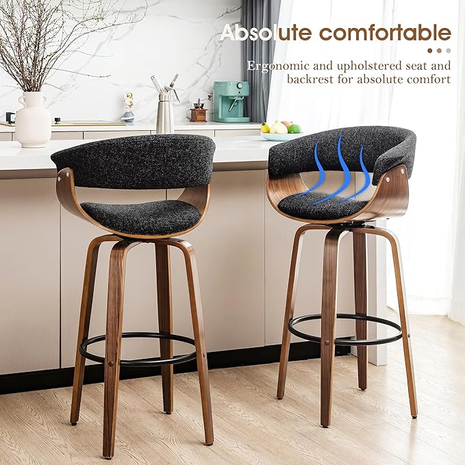 Glitzhome Bar Table and Chairs, Gray Fabric Adjustable Swivel Bar Stools Set of 2, Square Black Cocktail Pub Table for Kitchen Island Bistro Office Living Room Dining Room Small Space Restaurant