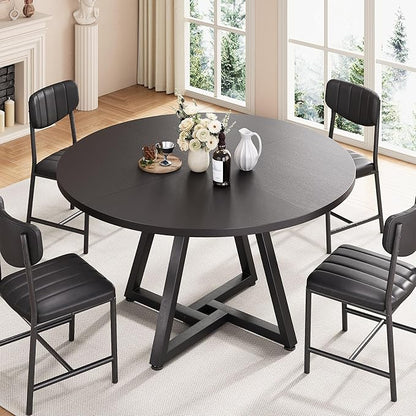 Jocoevol 51“ Round Kitchen Dining Room Table for 6-8, Circle Dining Dinner Table with Pedestal Metal Frame, Space Saving Wood Industrial Furniture for Small Space (Black, 51In)