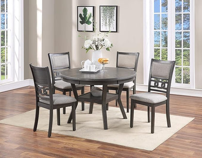 47" Classic Round Dining Table with Open Shelf, Kitchen Table with Robust Flared Legs, Elegant Restaurant Table with Sturdy Rubber Wood Construction for Living Room Kitchen Island Restaurant, Gray
