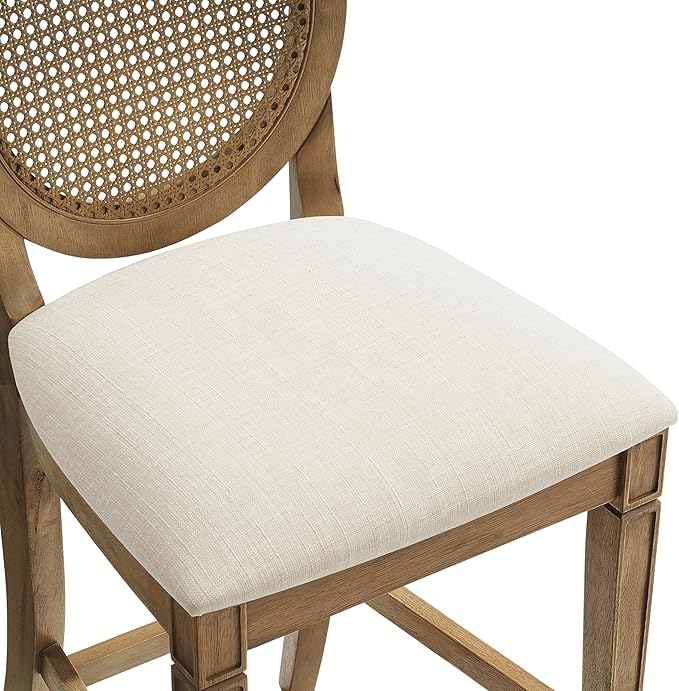 Crosley Furniture Katia Traditional Oval Cane-Back Counter Height Stool Set of 2, Upholstered Bar Stools, Driftwood/Crème