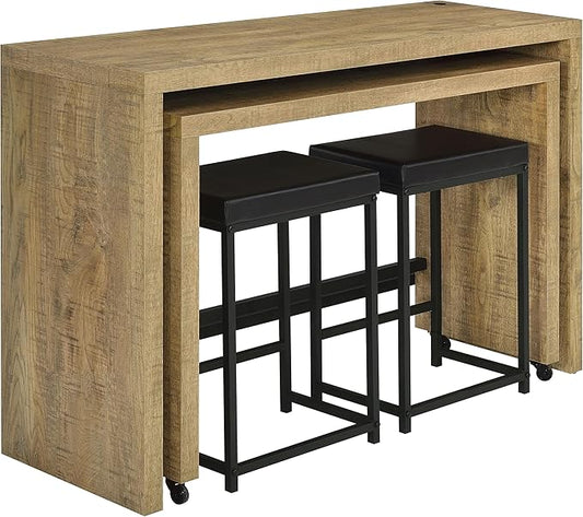 Coaster Home Furnishings - Davista - 4-Piece Counter Height Table Set - Nesting Tables with Wheels, Black Upholstered Stools - Dining Room & Kitchen - Mango Brown - 182704