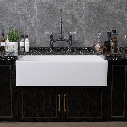Miuara Farmhouse Sink 36 Inch - Extra Large Apron Front Kitchen Sink Reversible 36"x18"x10", Undermount Installation, Farm House ﻿Style Single Bowl, Solid Fireclay, Glossy White, for Kitchen