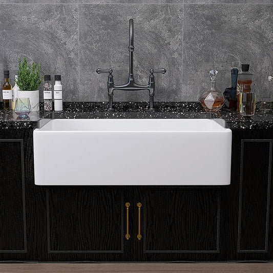 Miuara Farmhouse Sink 36 Inch - Extra Large Apron Front Kitchen Sink Reversible 36"x18"x10", Undermount Installation, Farm House ﻿Style Single Bowl, Solid Fireclay, Glossy White, for Kitchen