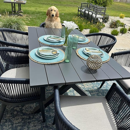 PURPLE LEAF Patio Dining Set for 10 All-Weather Wicker 11 Piece Aluminium Outdoor Table and Chairs Set Included Cushions for Backyard Indoor Decor Kitchen Modern Outdoor Furniture Set Grey and Navy
