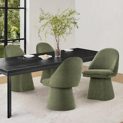KISLOT Swivel Dining Chairs Set of 1, Upholstered Mid Century Modern Deskchair with Round Back, Linen Fabric Kitchen Chairs for Dining Room, Bedroom, Dressing Room, Green