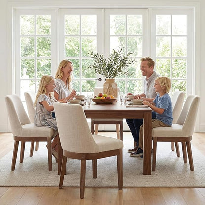 HNY Modern Dining Chairs Set of 4 with Comfortable Back Support, Farmhouse Soft Linen Upholstered Kitchen Dining Room Chairs with Solid Wood Legs, Armless Accent Side Chairs for Living Room, Beige
