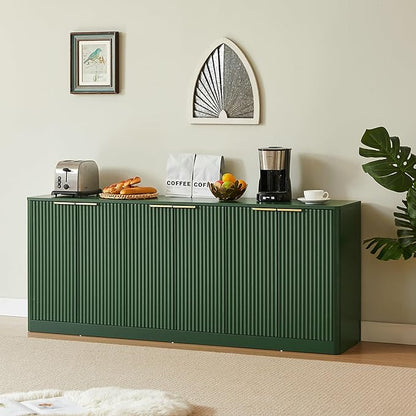Ball & Cast 67" Modern Fluted Sideboard Buffet Cabinet with Storage,Curved Design Kitchen Coffee Bar Cabinet with 6 Doors & Shelves,Wood Credenza Cabinets Media Console for Living Room,Green