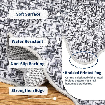 Imitation Braided Collection-Print 4x6 Rug Washable Area Rug Bedroom Rugs with Non Slip Rubber Backing, Farmhouse Soft Low Pile Rustic Accent Rug for Entrance Living Room Home Decor