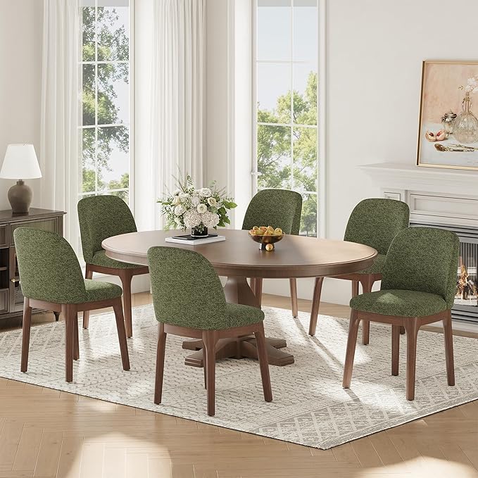 MALOL Wooden Dining Chairs Set of 6, Upholstered Kitchen & Dining Room Chairs with Thickened Wooden Legs, Farmhouse Side Chairs, Green