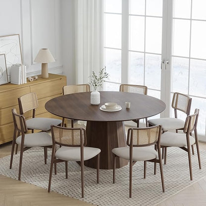 Casaphoria 60" Round Dining Table, Modern Wood Kitchen Table with Cone Shaped Strip Polygonal Base for Living Room & Dining Room, Easy Assembly Farmhouse Furniture for 4-6, Walnut