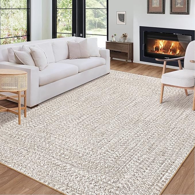 Printed Washable Rugs 4x6 Rug for Living Room Modern Geometric Rugs for Bedroom Farmhouse Non Slip Entryway Rug Soft Stain Resistant Carpet for Nursery Entrance Dining Room 4'x6' Beige/Grey