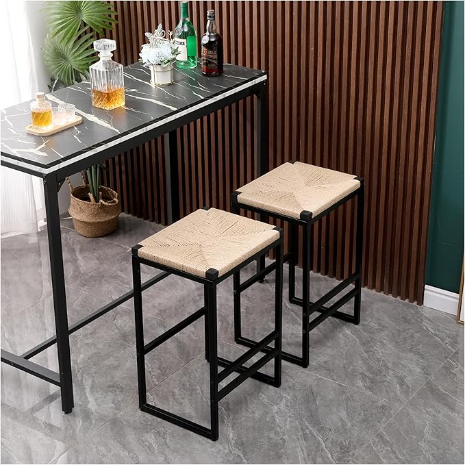 Bar Stools Set of 2, Paper Rope Counter Height Chairs - Kitchen Island & Home Dining