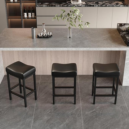 Monhey 30 Inch Bar Stools Set of 2 - Counter Height Bar Stools with Soft Leather Seat, 300LB Heavy Duty Backless Padded Barstool Chair Easy Assembly for Modern Kitchen Island Counter (Black)