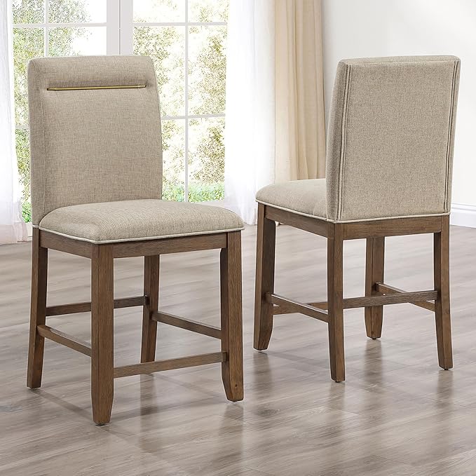 Steve Silver Furniture Garland Counter Chairs, Set of 2 Chairs, 24-Inch Seat Height, 100% Polyester Fabric, 300lb Capacity, Kitchen Island, Dining Room, 23.5" L x 20" W x 47.3" H, Sand
