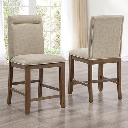 Steve Silver Furniture Garland Counter Chairs, Set of 2 Chairs, 24-Inch Seat Height, 100% Polyester Fabric, 300lb Capacity, Kitchen Island, Dining Room, 23.5" L x 20" W x 47.3" H, Sand