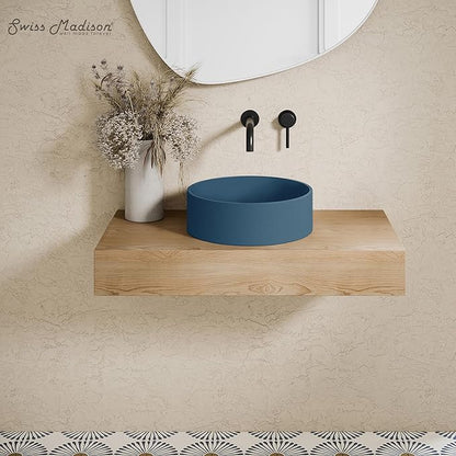Swiss Madison Lisse 14.5" Concrete Round Vessel Sink in Matte Royal Blue