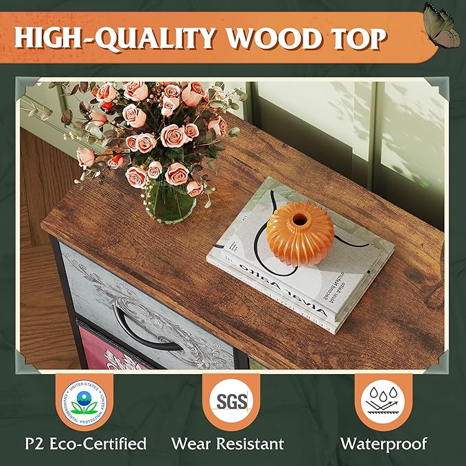 WLIVE Dresser for Bedroom with 5 Drawers, Wide Chest of Drawers, Fabric Dresser, Storage Organizer Unit with Fabric Bins for Closet, Living Room, Hallway, Pattern