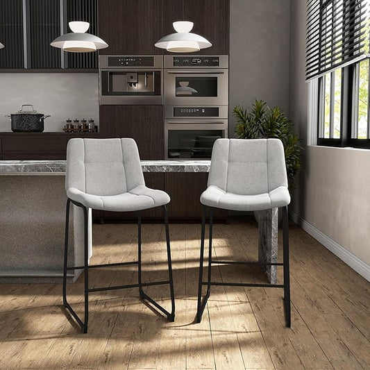 Furniture of America Veradis Modern Bentwood Counter Height Dining Chairs Set of 2, Chenille Fabric Bar Stool with Back and Metal Frame, Upholstered Seating for Living Room, Light Grey, 35 inch