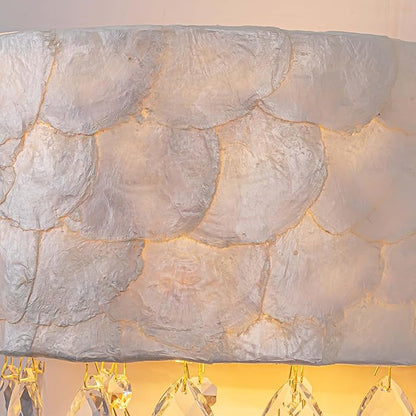 LumFurn 2-Light Capiz Shell Crystal Wall Sconces, Coastal Design Indoor Wall Lamp, Vanity Wall Mount Light Fixture for Bathroom, Hallway, Bedroom, Shell Lampshade, Crystal Pendants & Gold Finish