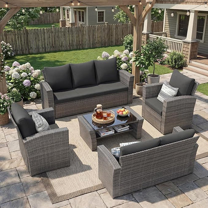 Wisteria Lane Patio Furniture Set, 5 Pieces Wicker Outdoor Furniture for All Weather, Patio Sofa with High Backrest Support and Wide Armrest for Backyard, Balcony, Deck, Porch, Black