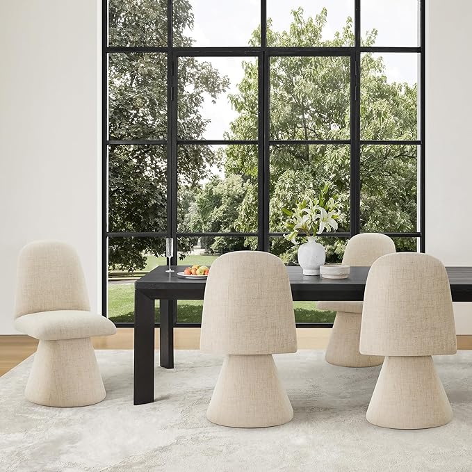KISLOT Swivel Dining Chairs Set of 4, Modern Upholstered Dining Chair Mid Century Kitchen Chairs with Wave Shaped High Back, 360 Degree Rotating Vanity Chair for Dining Room, Bedroom, Farmhouse, Sand