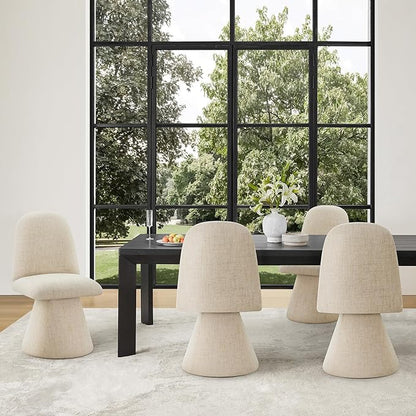 KISLOT Swivel Dining Chairs Set of 4, Modern Upholstered Dining Chair Mid Century Kitchen Chairs with Wave Shaped High Back, 360 Degree Rotating Vanity Chair for Dining Room, Bedroom, Farmhouse, Sand