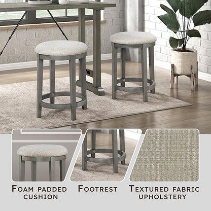 Lexicon Counter Height Stools Set of 2 - Counter Height Stools for Kitchen Table, Padded Cushion, Light Grey Wood Finish and Grey Fabric Cushion Seat